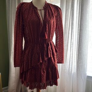 Ulla Johnson Burgundy Lace Long Sleeve Dress